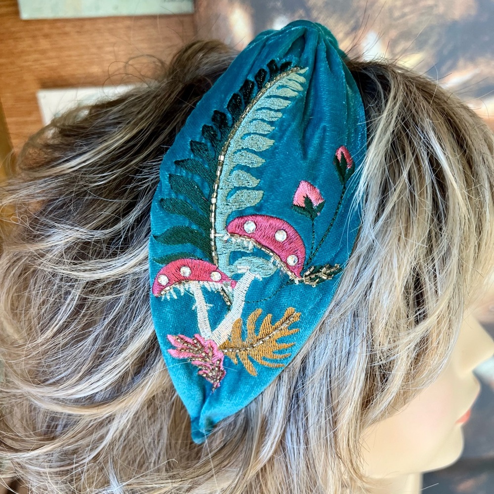 Embroidered Toadstool Velvet Headband - Picture 9 of 9